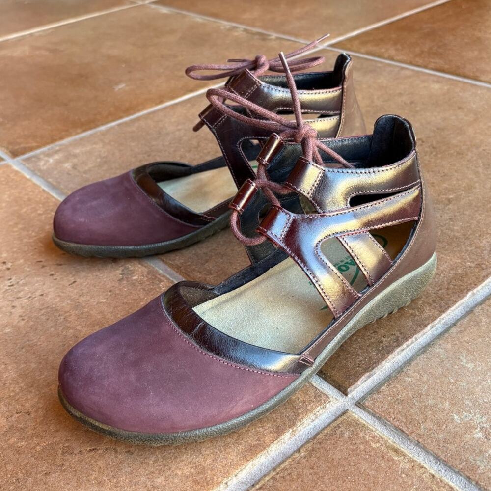 Naot Burgundy Kata Lace Up Closed Toe Sandal Leather and Nubuck Gladiator size 7